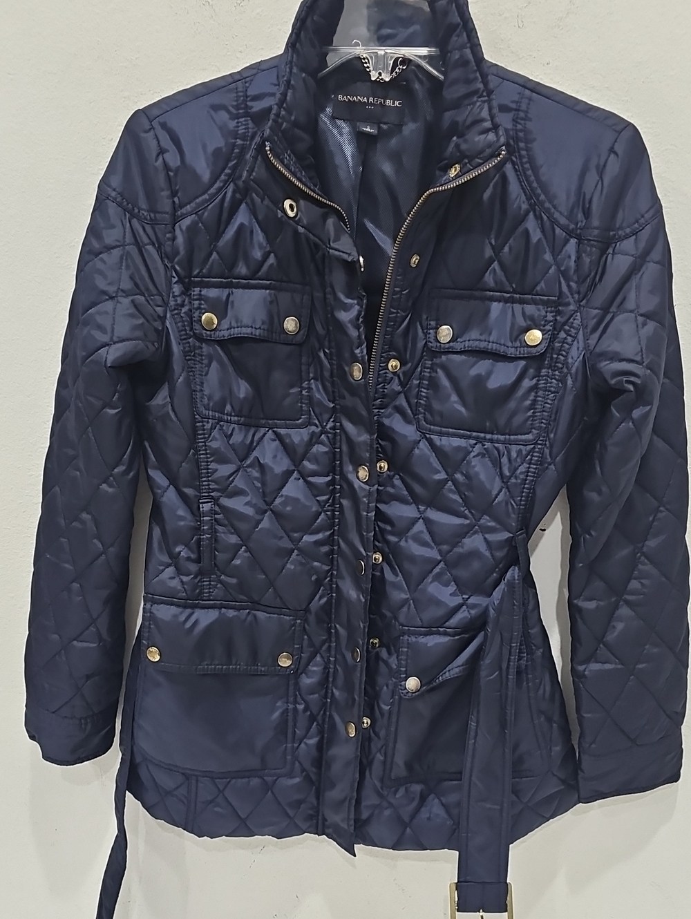 Banana Republic Quilted Navy Belted Puffer Jacket Size S
